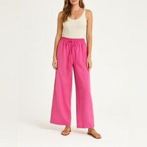 Wide Leg Drawstring Pants in Hot Pink